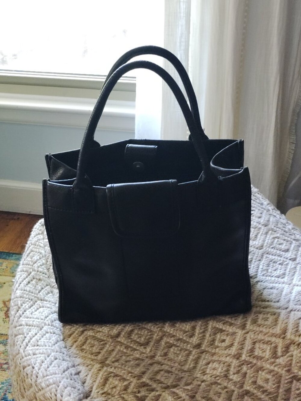 Vintage Fossil Black Leather Mini Tote Bag Y2K Minimalist Bag